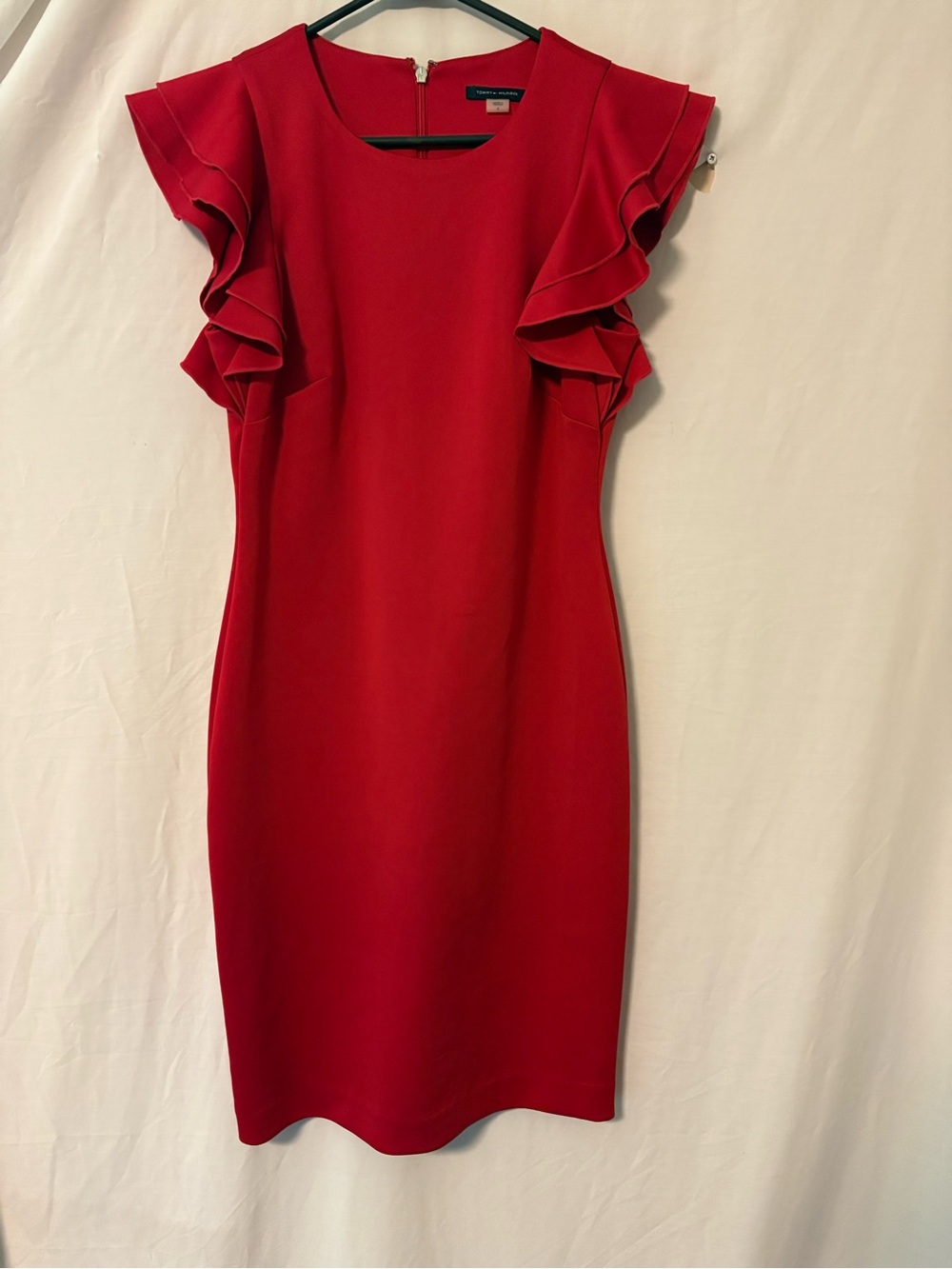 Tommy Hilfiger Red Ruffle Sleeve Sheath Midi Dress